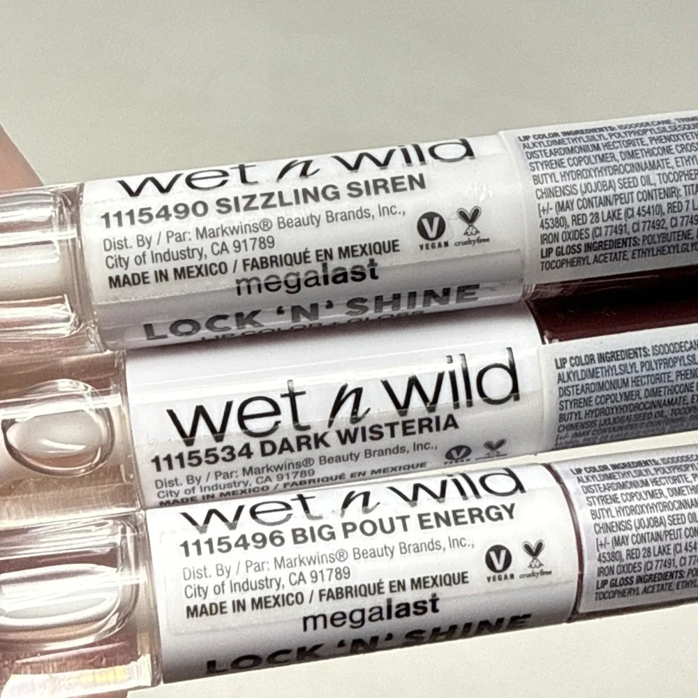 Wet n Wild Megalast Lock 'N' Shine Lip‎ Color + Gloss, LA Pink Lip Color. QTY:3